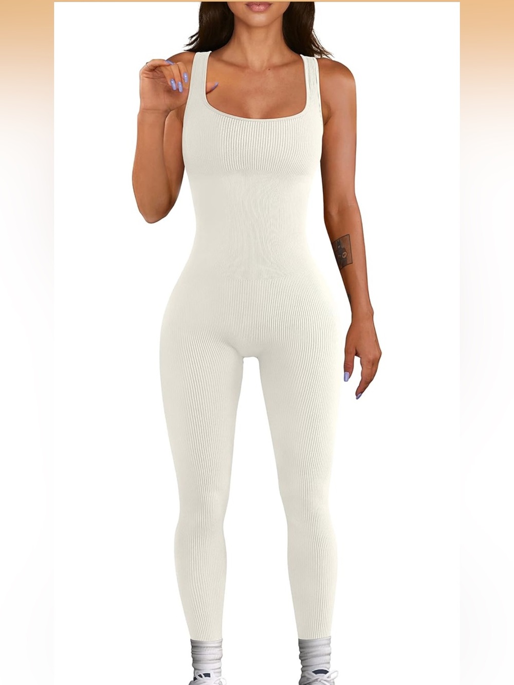 OQQ Women's Yoga Ribbed One Piece Tank Top Sleeveless Exercise JumpSuit Romper